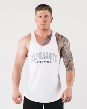 Men's Alphalete AA Raw Cut Tank Tanks White | 4621-RMITN