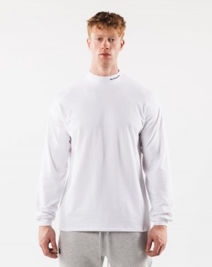 Men's Alphalete Brushed Core Mock Neck LS Shirts White | 4630-ERFZU