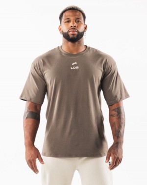 Men's Alphalete Brushed Crest Tee Shirts Desert Taupe / Sea Shell | 1508-MVPNU