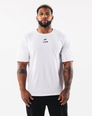 Men's Alphalete Brushed Crest Tee Shirts White | 7281-FQTIH