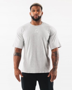 Men's Alphalete Brushed Crest Tee Shirts Heather Grey | 0145-PTOZM