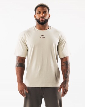 Men's Alphalete Brushed Crest Tee Shirts Sea Shell / Sangria | 4678-SMGJC