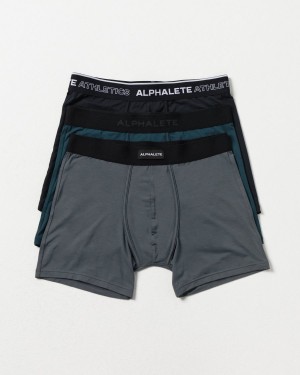 Men's Alphalete Classic Boxer Brief 3pk Underwear Black / Midnight / Smoke | 4951-QGKUT