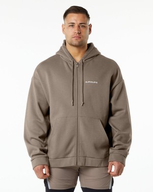 Men's Alphalete Classic Full-Zip Jacket Jackets Mocha | 0592-MPEAI