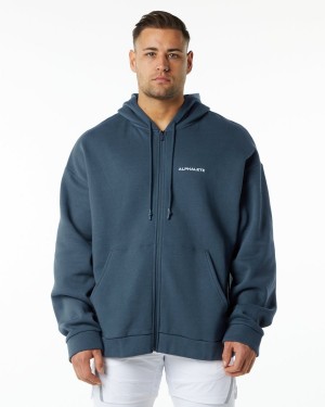 Men's Alphalete Classic Full-Zip Jacket Jackets Whale Blue | 9267-BLVIH