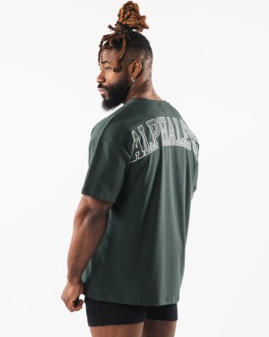 Men's Alphalete Collegiate Tee Shirts Evergreen | 2074-ROWZE