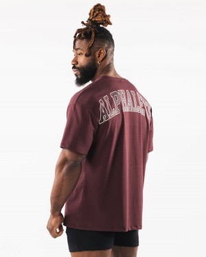 Men's Alphalete Collegiate Tee Shirts Sangria | 3728-BJCSU