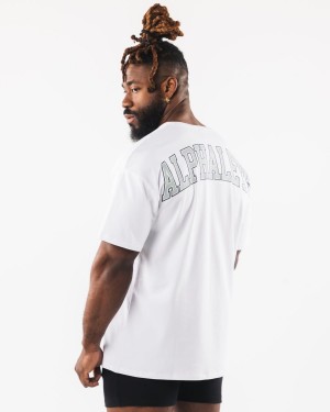 Men's Alphalete Collegiate Tee Shirts White | 0846-HKURL