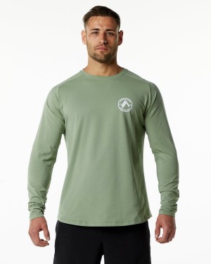 Men's Alphalete Dynasty LS Tee Shirts Sage | 4103-WXEVD