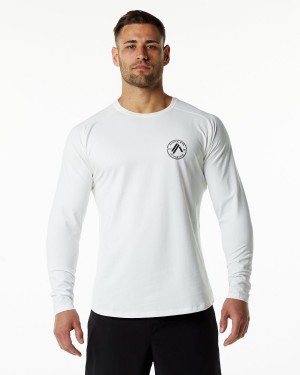 Men's Alphalete Dynasty LS Tee Shirts White | 2756-JKDYU