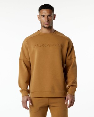 Men's Alphalete ELMTS Crewneck Sweater Jackets Almond | 2413-IPNTD