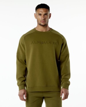 Men's Alphalete ELMTS Crewneck Sweater Jackets Moss | 9180-PTBGD