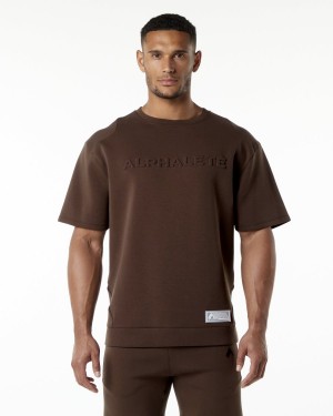 Men's Alphalete ELMTS Half Sleeve Pullover Jackets Fudge Brown | 6495-MVLHX