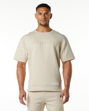 Men's Alphalete ELMTS Half Sleeve Pullover Jackets Vanilla | 8913-OFZWT