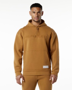 Men's Alphalete ELMTS Hoodie Hoodie Almond | 9807-EKALJ