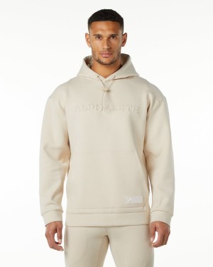 Men's Alphalete ELMTS Hoodie Hoodie Vanilla | 8972-UJGBE