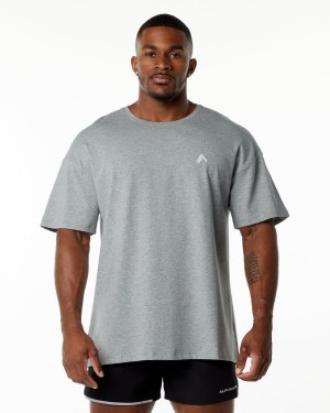 Men's Alphalete Emblem Tee Shirts Heather Grey | 7092-DPSHE