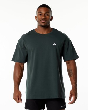 Men's Alphalete Emblem Tee Shirts Hunter Green | 6457-QJCPW