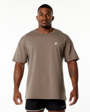 Men's Alphalete Emblem Tee Shirts Mocha | 0843-RDJEN