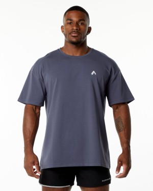 Men's Alphalete Emblem Tee Shirts Muted Purple | 9703-HIWRL