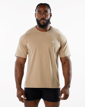 Men's Alphalete Emblem Tee Shirts Taupe | 9270-LANUX