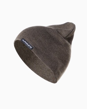 Men's Alphalete Essential Beanie Accessories Dark Brown | 3658-OZFMS