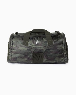 Men's Alphalete Essential Duffel Bag Accessories Olive Canvas Camo | 1706-SAMDW