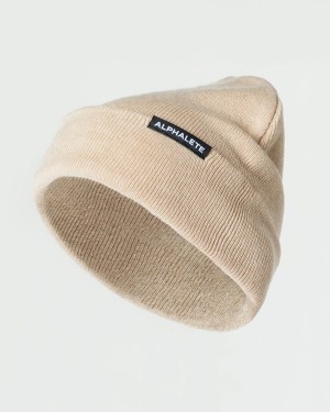 Men's Alphalete Essential Foldover Beanie Accessories Linen | 1629-YJEFG