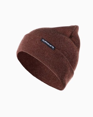 Men's Alphalete Essential Foldover Beanie Accessories Wine | 3061-TIFZC