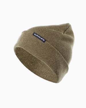 Men's Alphalete Essential Foldover Beanie Accessories Dark Tan | 3840-TJEMH