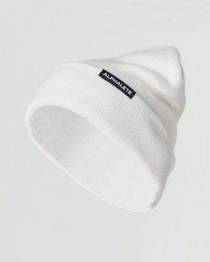 Men's Alphalete Essential Foldover Beanie Accessories White | 8142-UHMQJ