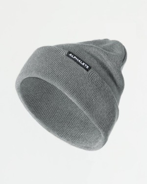 Men's Alphalete Essential Foldover Beanie Accessories Medium Grey | 6387-VOCZF