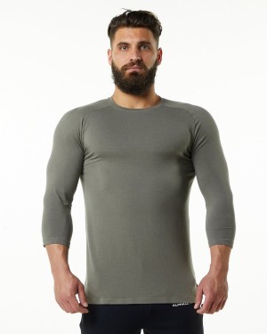 Men's Alphalete Evo 3/4 Sleeve Tee Shirts Stone Grey | 4301-DWENX