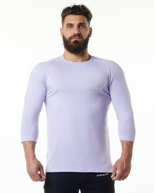 Men's Alphalete Evo 3/4 Sleeve Tee Shirts Lilac Haze | 3049-ARVCB