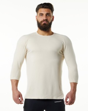 Men's Alphalete Evo 3/4 Sleeve Tee Shirts Sahara | 8329-ODPCQ