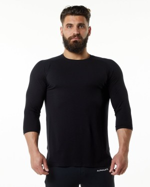 Men's Alphalete Evo 3/4 Sleeve Tee Shirts Black | 0764-ELTVR