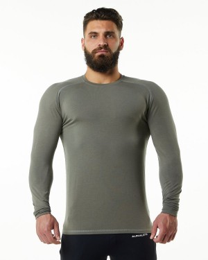 Men's Alphalete Evo Epaulette Tee Shirts Stone Grey | 8731-MDFCN