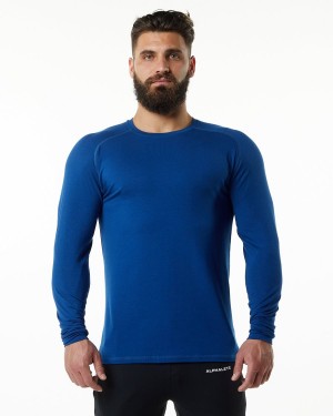 Men's Alphalete Evo Epaulette Tee Shirts Persian Blue | 9276-MVSRI