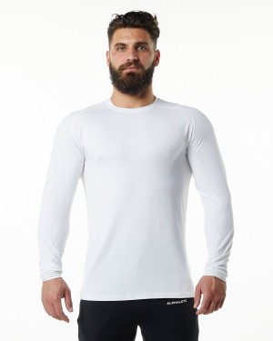 Men's Alphalete Evo Epaulette Tee Shirts White | 4730-ODRNQ