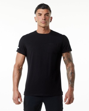 Men's Alphalete Evo Pocket Tee Shirts Black | 4108-FHJAG