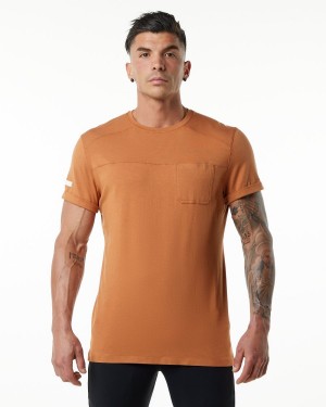 Men's Alphalete Evo Pocket Tee Shirts Camel | 8264-ROQUZ