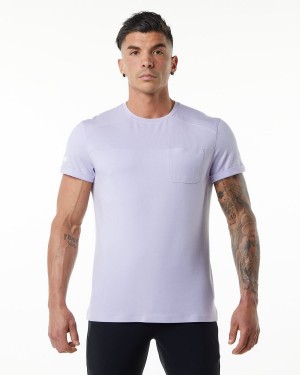 Men's Alphalete Evo Pocket Tee Shirts Lilac Haze | 6420-DKLYZ