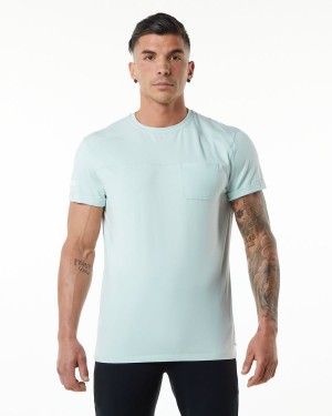 Men's Alphalete Evo Pocket Tee Shirts Mirage Blue | 4189-OQEWC