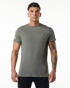 Men's Alphalete Evo Pocket Tee Shirts Stone Grey | 5693-CNQSM