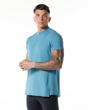 Men's Alphalete Evo Tee Shirts Blue Lagoon | 2948-YUJNF