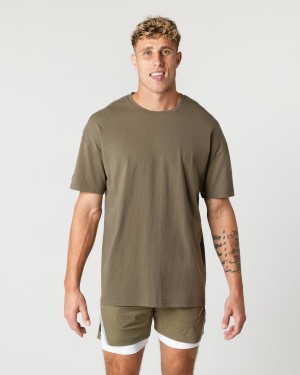 Men's Alphalete Heavy Cotton Core Tee Shirts Oak | 2185-KICHB