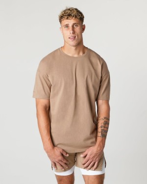 Men's Alphalete Heavy Cotton Core Tee Shirts Chai | 3208-GKAJH