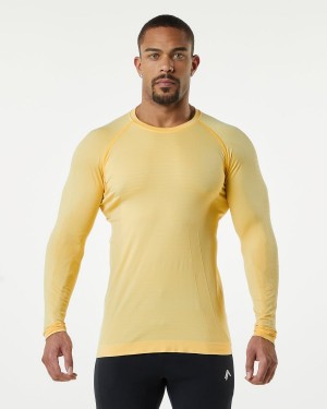 Men's Alphalete Hero Long Sleeve Tee Shirts Faded Honey | 8912-WLVQG