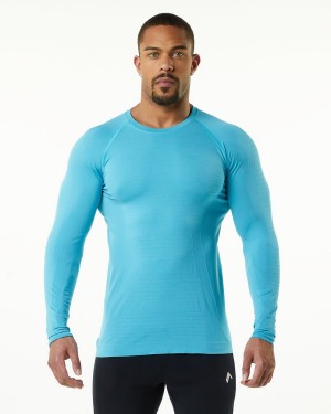 Men's Alphalete Hero Long Sleeve Tee Shirts Faded Ocean | 2691-MSDRP