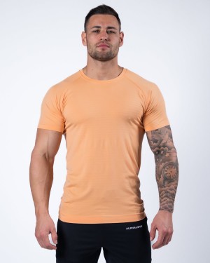 Men's Alphalete Hero Tee Shirts Cheeky Coral | 9145-BANRP